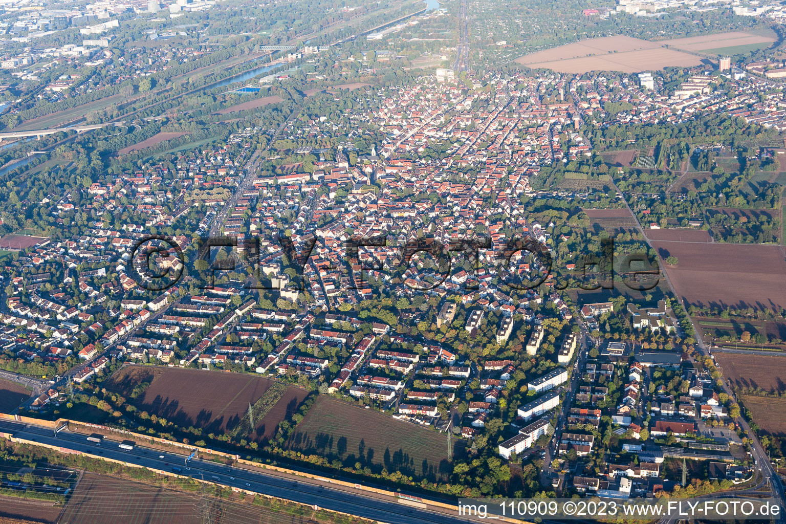 Vue aérienne de Quartier Feudenheim in Mannheim dans le département Bade-Wurtemberg, Allemagne
