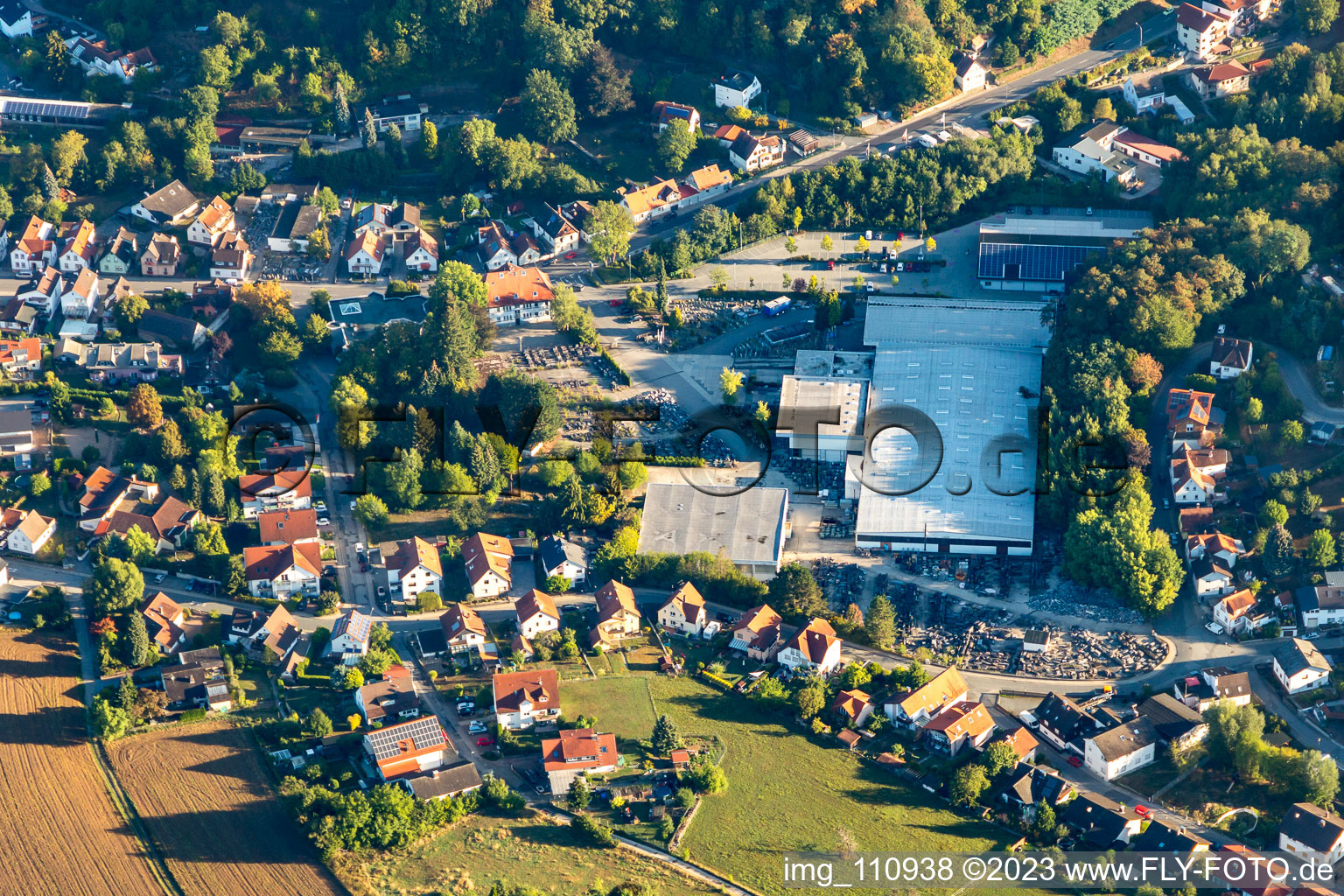 Vue aérienne de Travaux de pierres naturelles Destag à le quartier Reichenbach in Lautertal dans le département Hesse, Allemagne