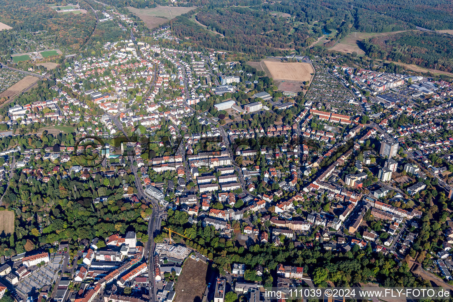 Vue aérienne de Vieille ville à le quartier Hanau-Altstadt in Hanau dans le département Hesse, Allemagne