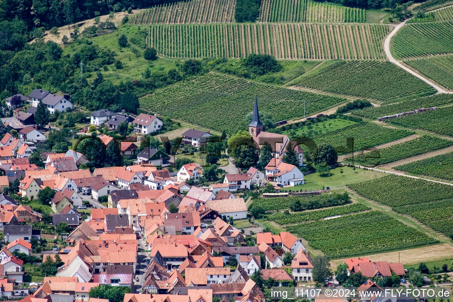 Vue d'oiseau de Quartier Rechtenbach in Schweigen-Rechtenbach dans le département Rhénanie-Palatinat, Allemagne