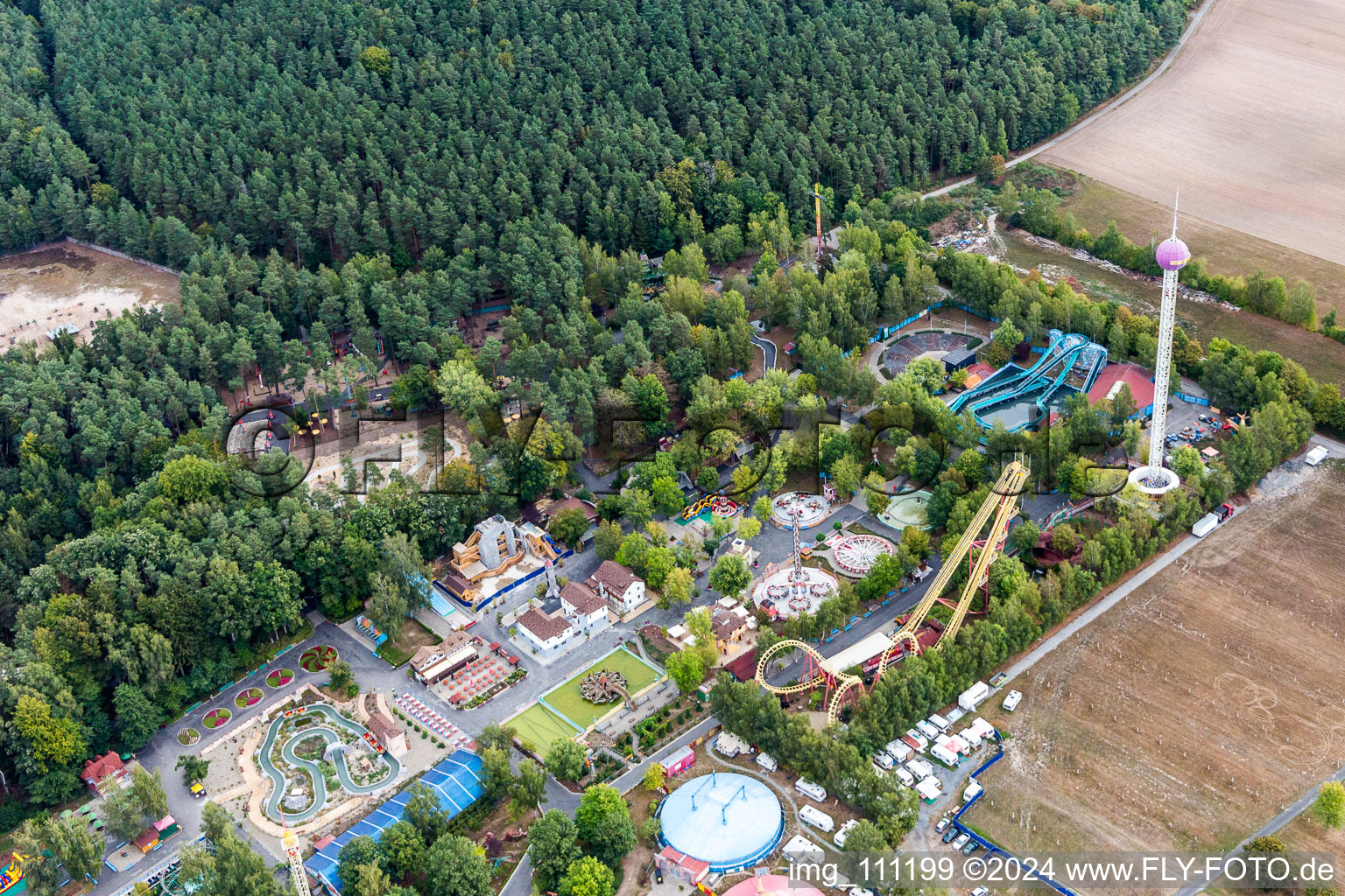 Vue aérienne de Parc d'attractions à le quartier Langenberg in Geiselwind dans le département Bavière, Allemagne