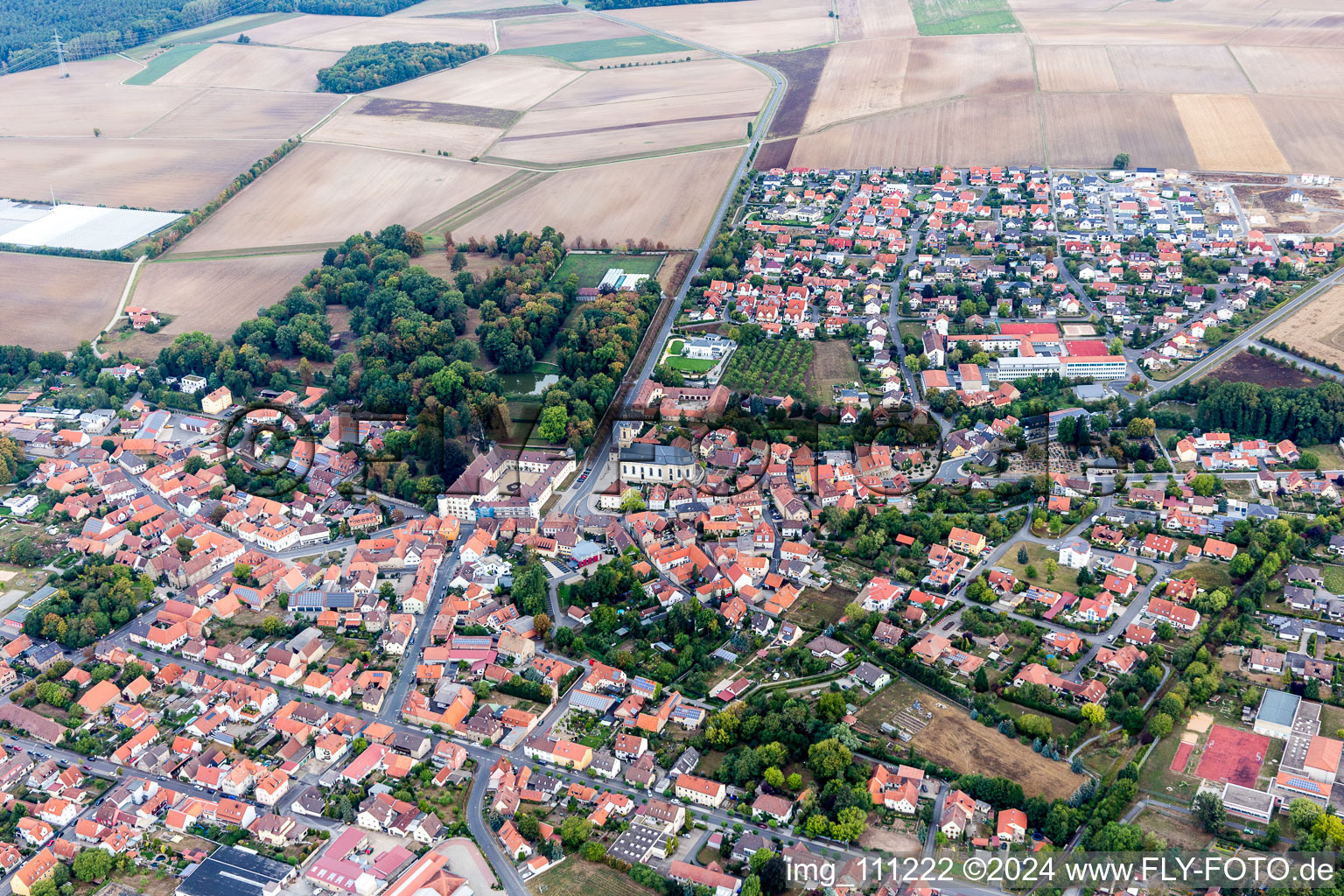 Vue oblique de Wiesentheid dans le département Bavière, Allemagne