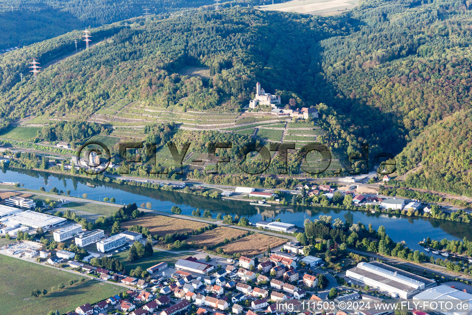 Château de Hornberg à Neckarzimmern dans le département Bade-Wurtemberg, Allemagne vue d'en haut