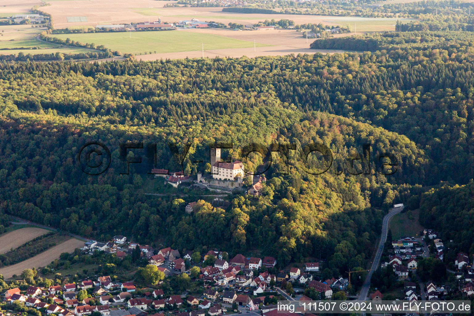 Vue aérienne de Château de Guttenberg à Haßmersheim dans le département Bade-Wurtemberg, Allemagne