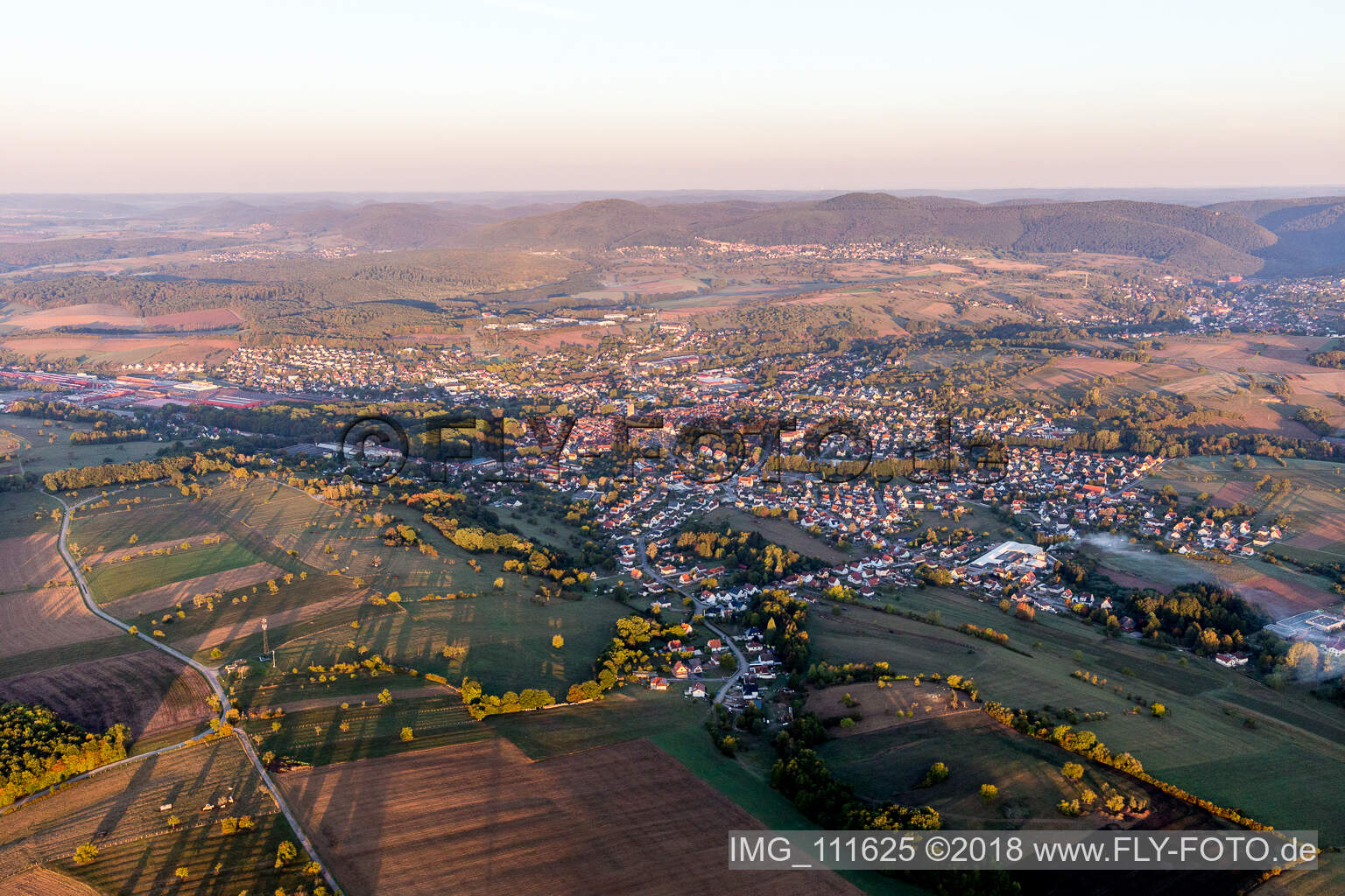 Vue d'oiseau de Reichshoffen dans le département Bas Rhin, France