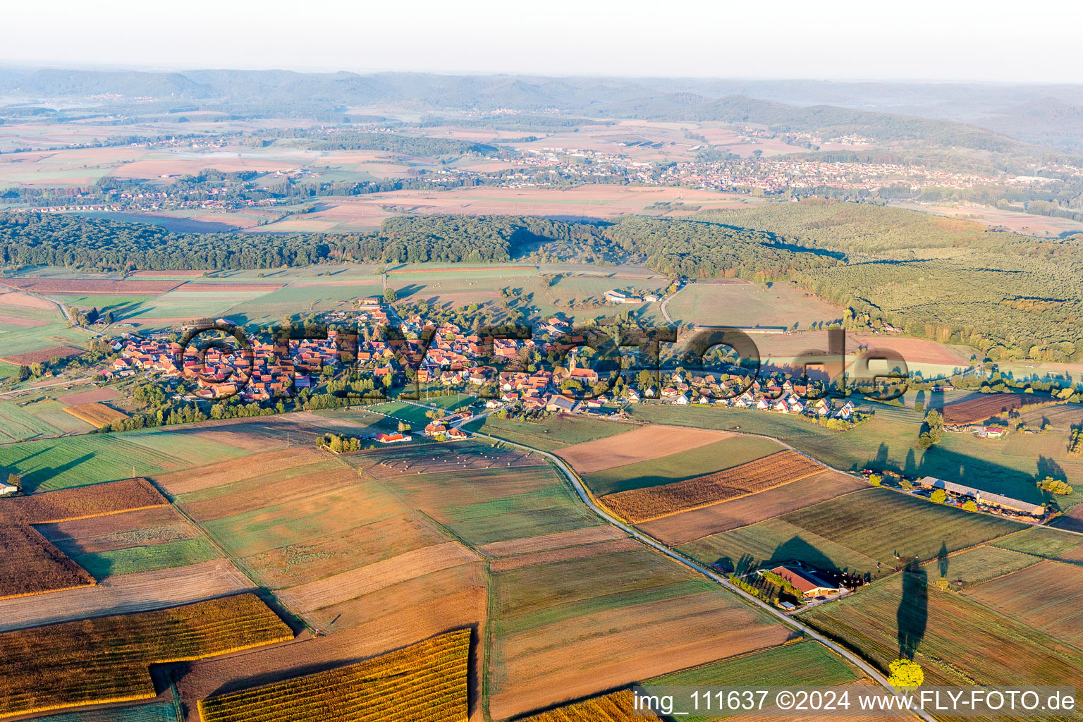 Vue aérienne de Schillersdorf dans le département Bas Rhin, France