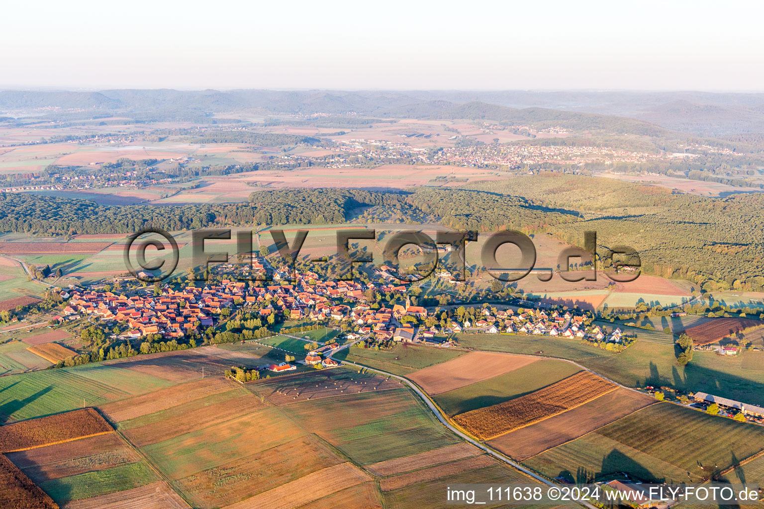 Vue aérienne de Schillersdorf dans le département Bas Rhin, France