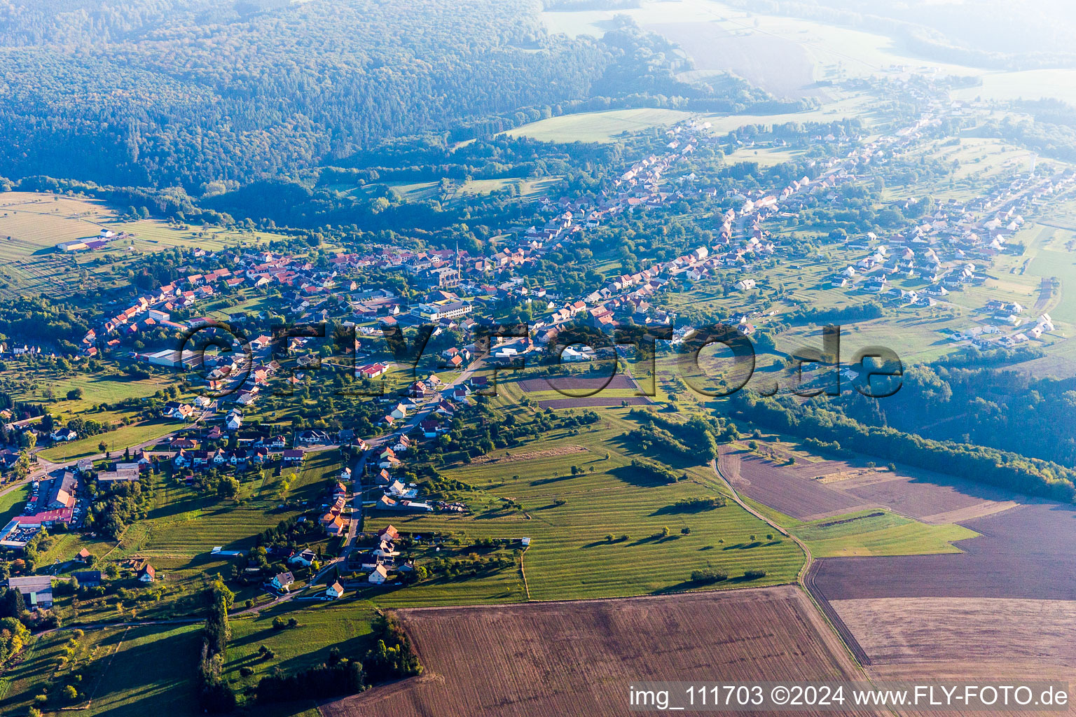 Vue aérienne de Montbronn dans le département Moselle, France