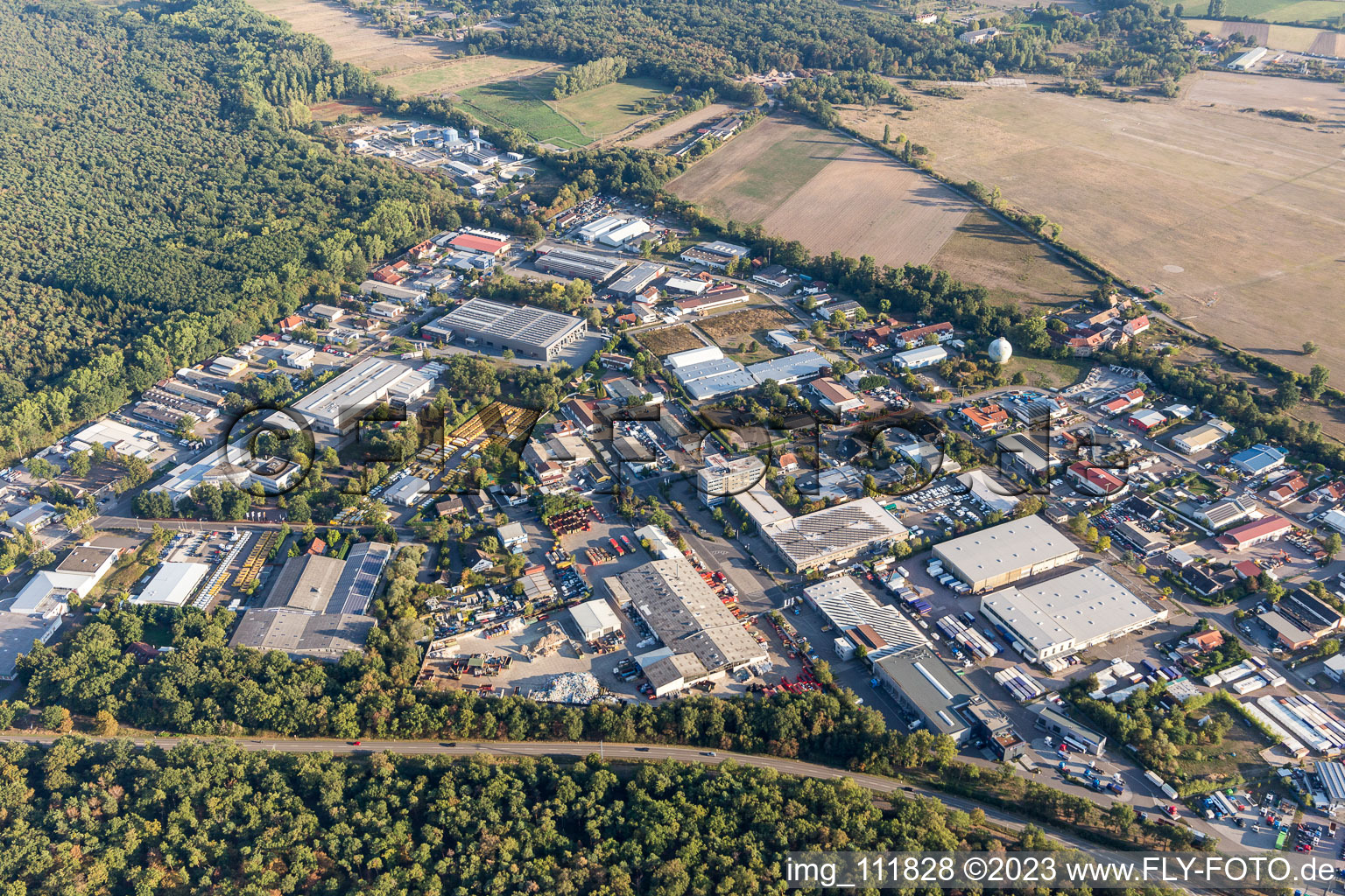 Vue aérienne de Zone industrielle à Altenschemel à le quartier Speyerdorf in Neustadt an der Weinstraße dans le département Rhénanie-Palatinat, Allemagne