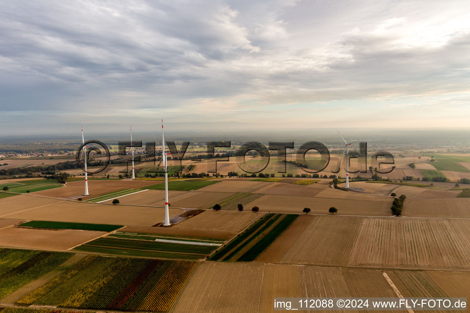 Photographie aérienne de Parc éolien EnBW - éolienne avec 6 éoliennes à Freckenfeld dans le département Rhénanie-Palatinat, Allemagne