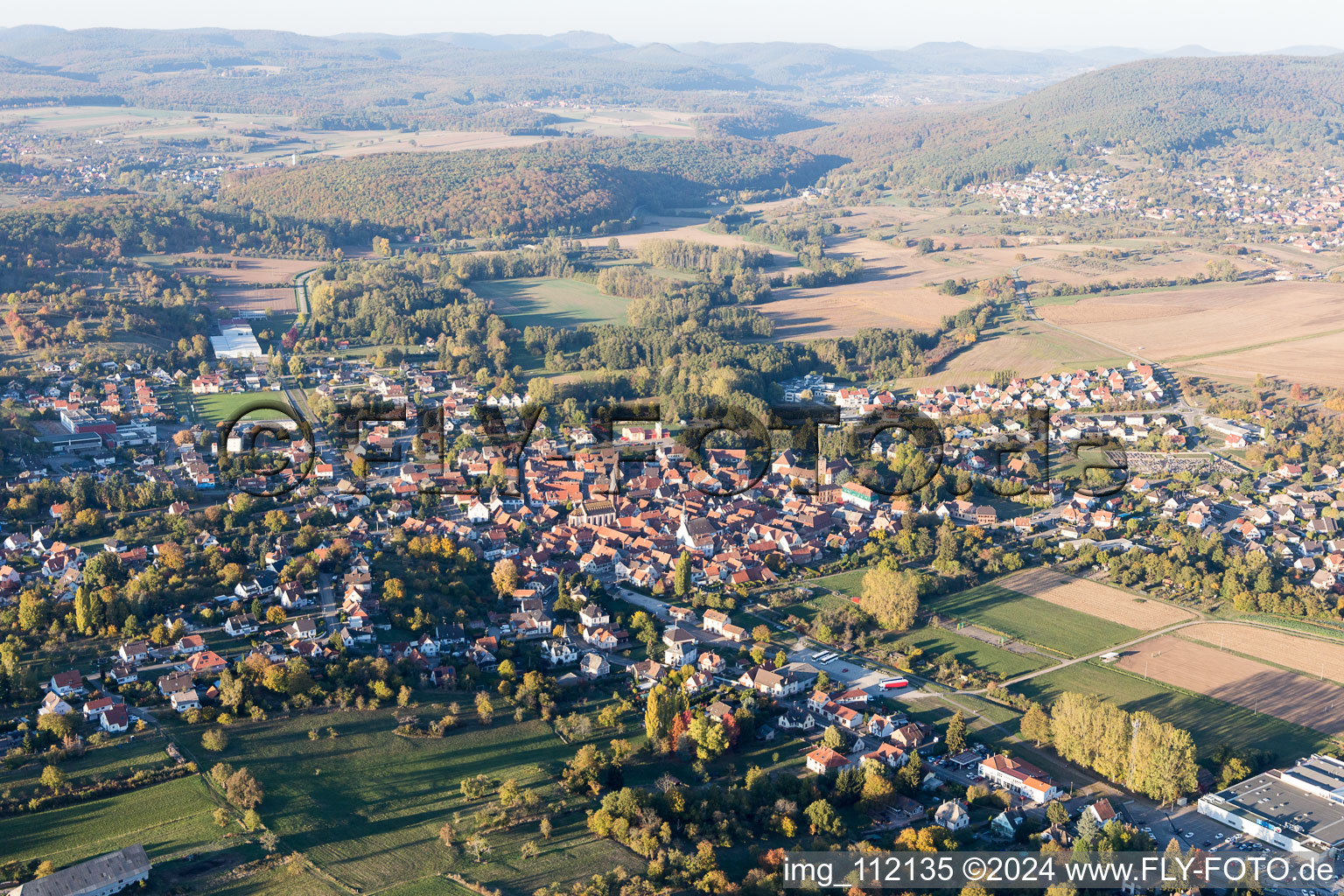 Wœrth dans le département Bas Rhin, France du point de vue du drone