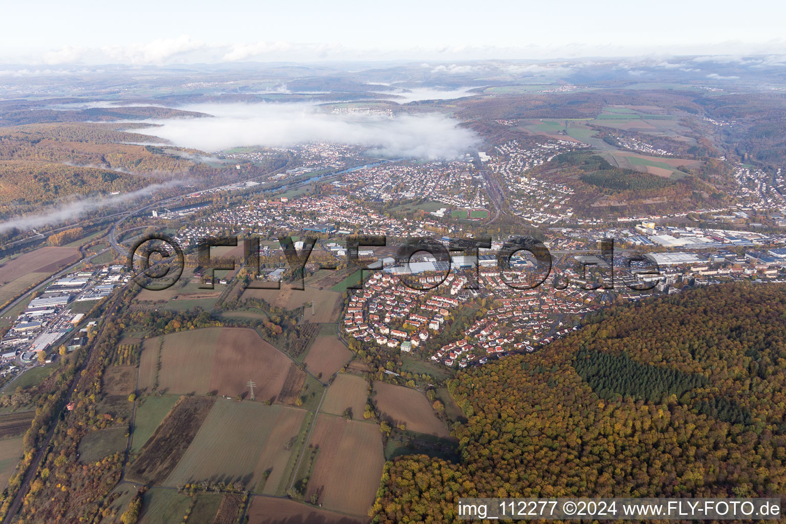 Vue aérienne de Neckarelz à Mosbach dans le département Bade-Wurtemberg, Allemagne