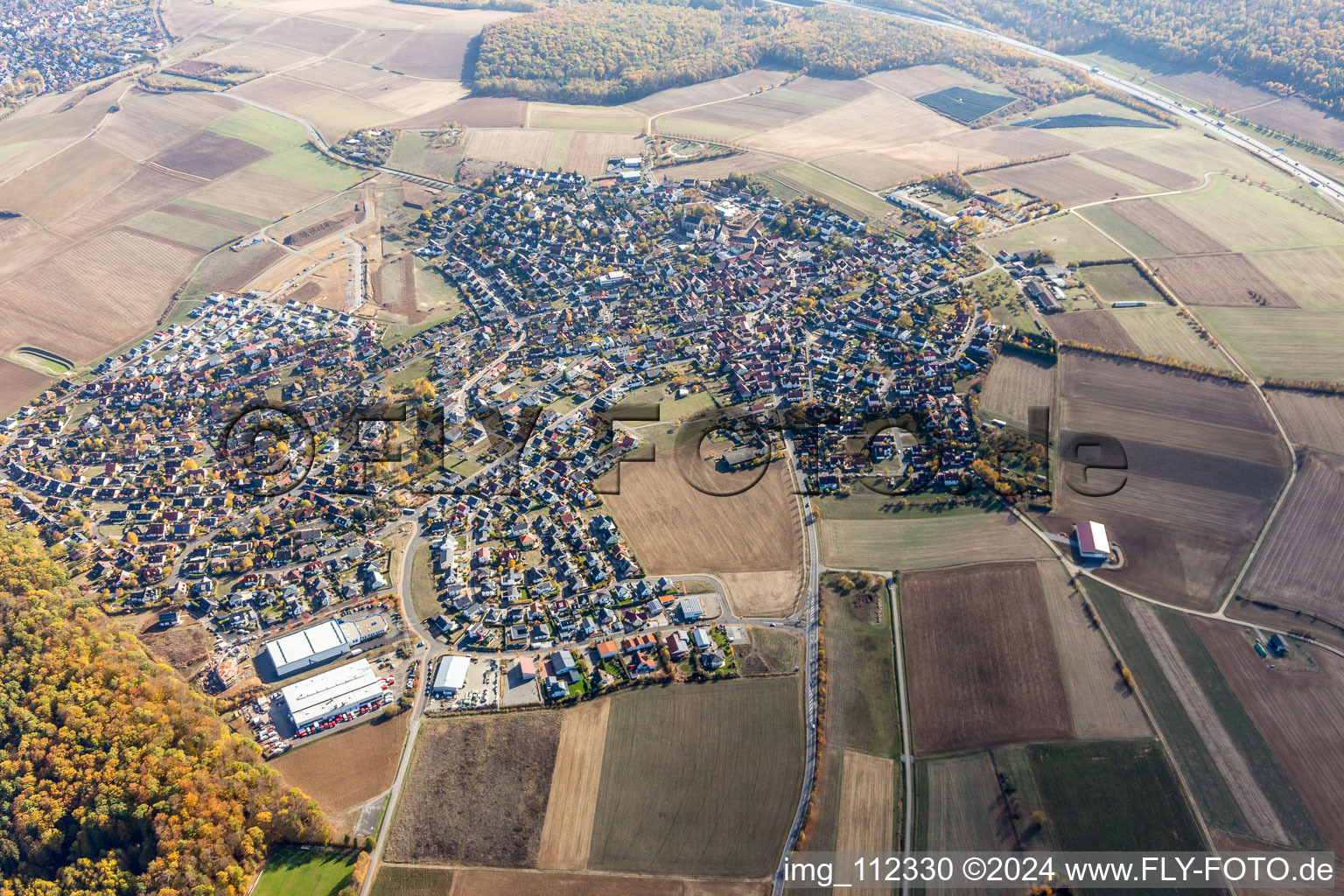 Vue oblique de Waldbrunn dans le département Bavière, Allemagne