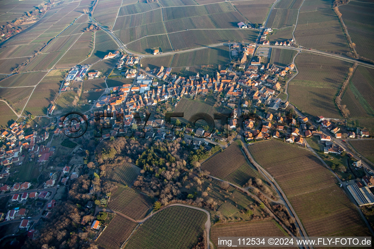 Burrweiler dans le département Rhénanie-Palatinat, Allemagne depuis l'avion