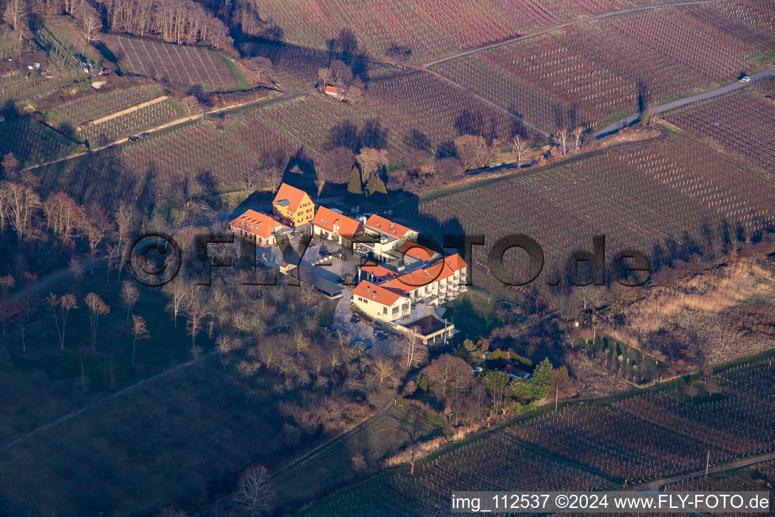 Vue aérienne de Hôtel de bien-être Alte Rebschule et Gasthaus Sesel à le quartier Rhodt in Rhodt unter Rietburg dans le département Rhénanie-Palatinat, Allemagne