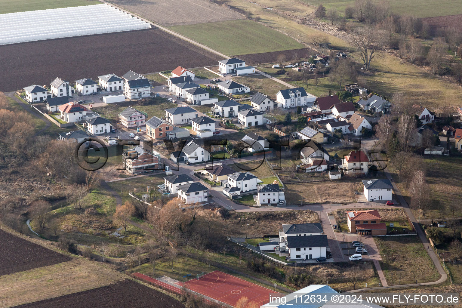 Vue oblique de Quartier Offenbach in Offenbach an der Queich dans le département Rhénanie-Palatinat, Allemagne