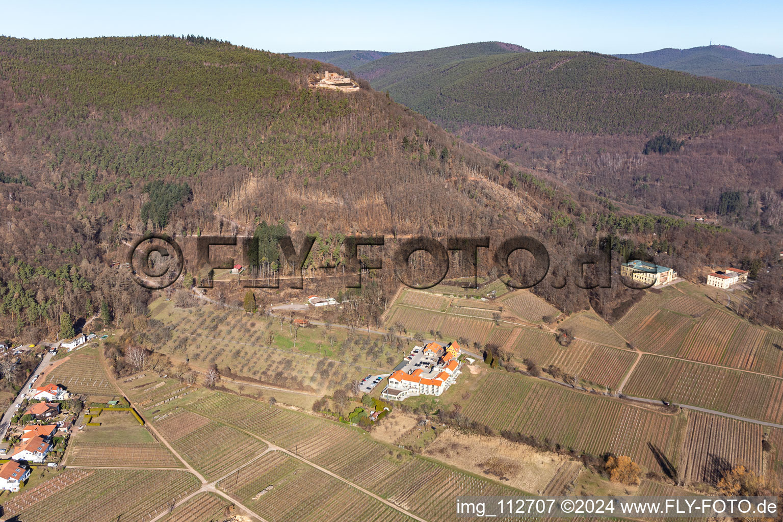 Vue aérienne de Hôtel de bien-être Alte Rebschule et Gasthaus Sesel à le quartier Rhodt in Rhodt unter Rietburg dans le département Rhénanie-Palatinat, Allemagne