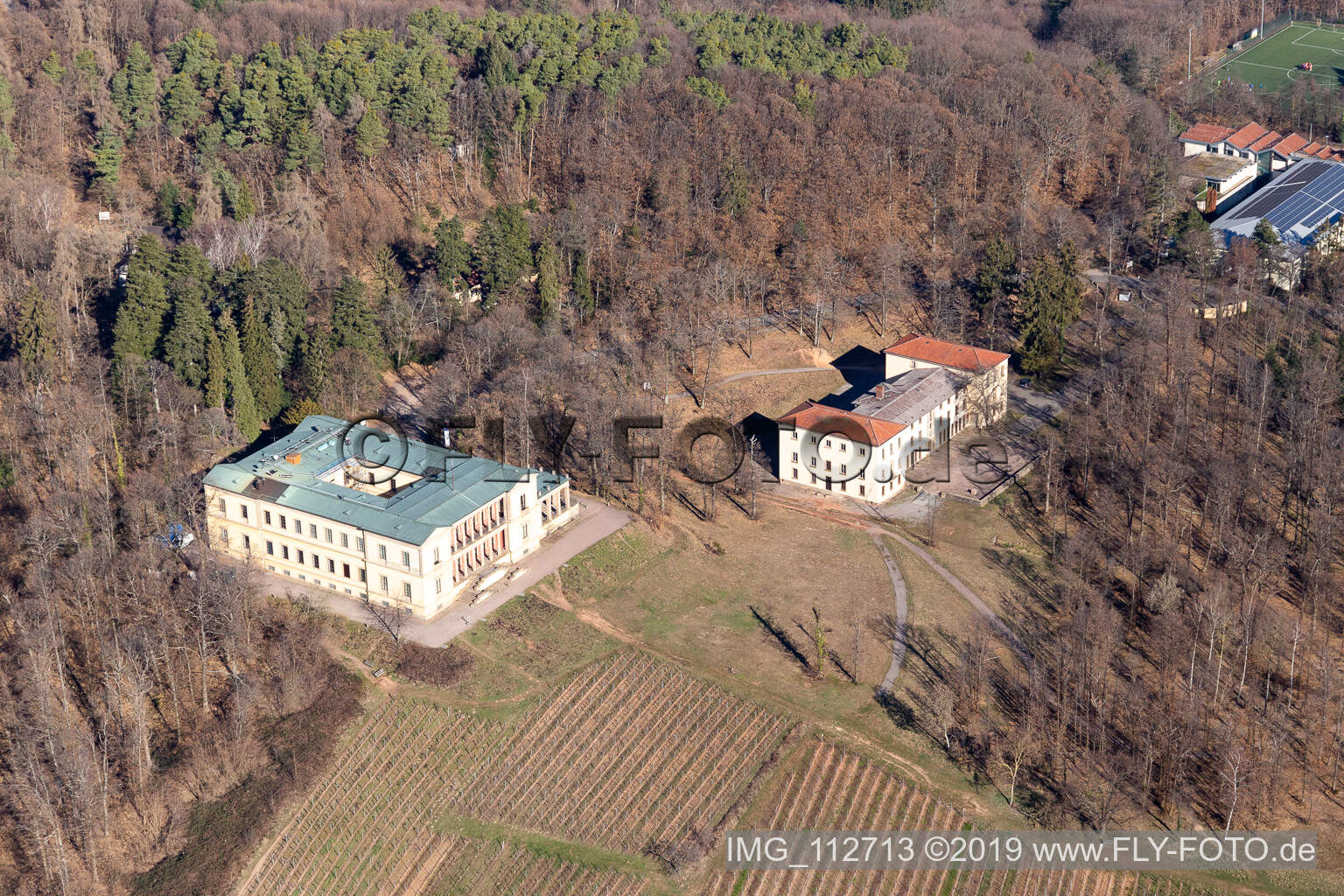 Vue aérienne de Château de la Villa Ludwigshöhe à Edenkoben dans le département Rhénanie-Palatinat, Allemagne