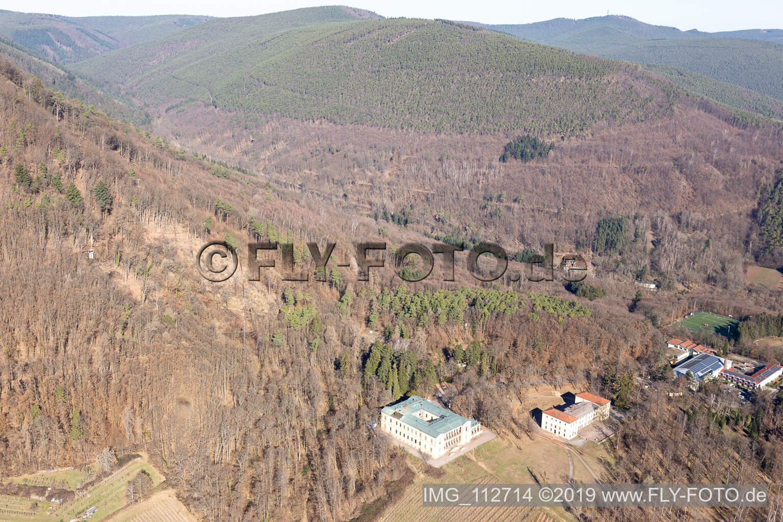 Photographie aérienne de Château de la Villa Ludwigshöhe à Edenkoben dans le département Rhénanie-Palatinat, Allemagne