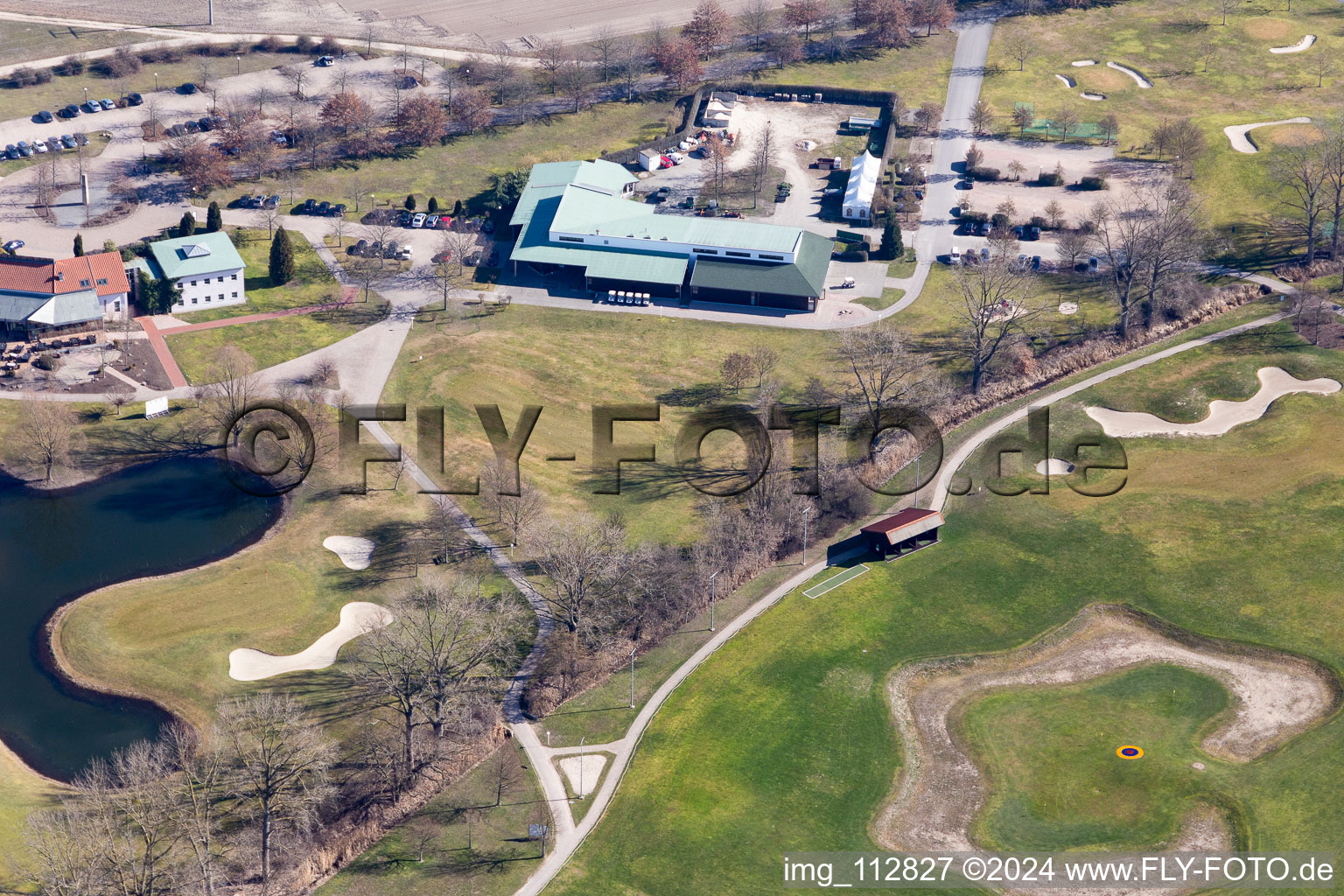 Vue aérienne de Clubhouse sur le terrain du parcours de golf Kurpfalz à Limburgerhof à Schifferstadt dans le département Rhénanie-Palatinat, Allemagne