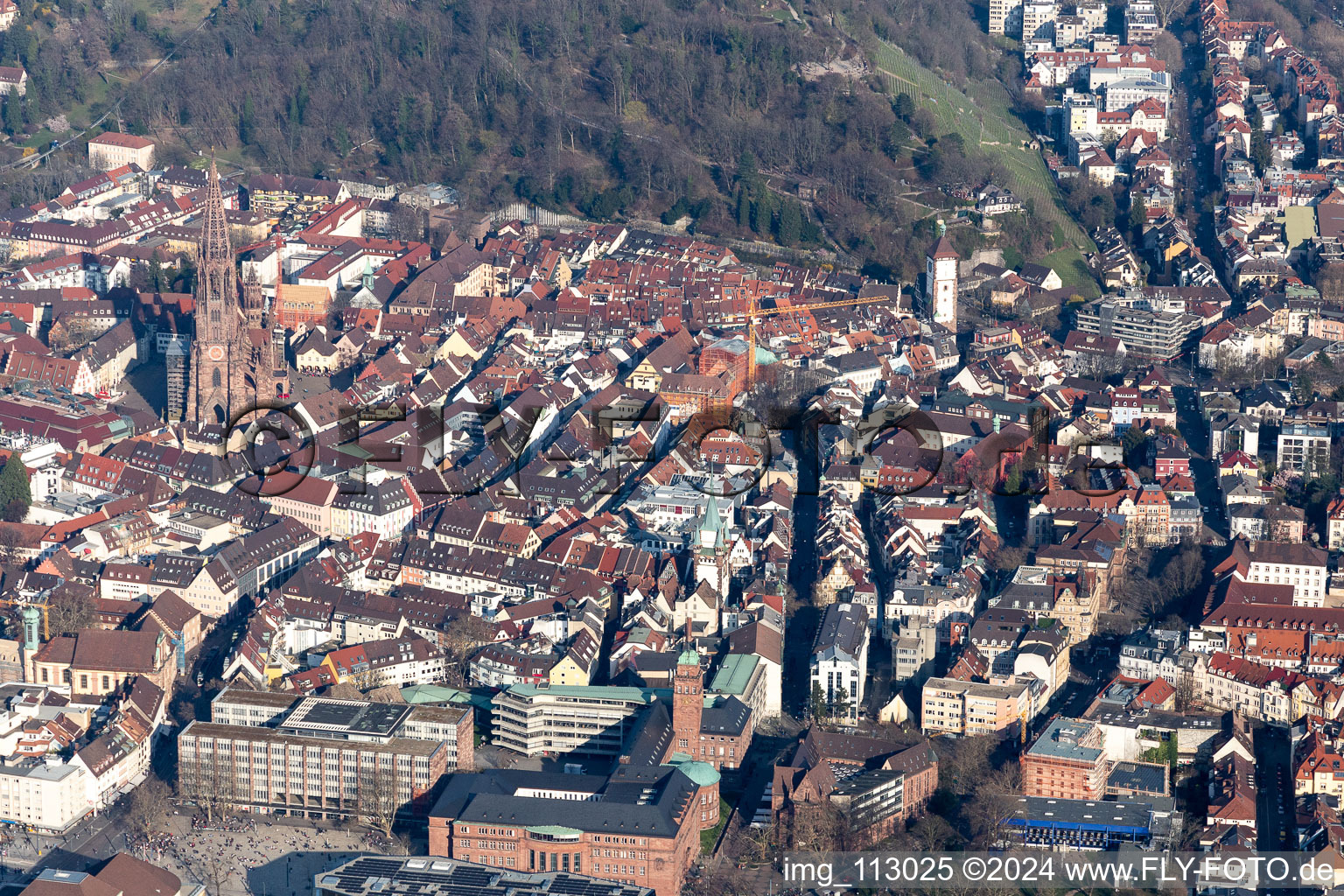 Vue aérienne de Muenster à le quartier Altstadt in Freiburg im Breisgau dans le département Bade-Wurtemberg, Allemagne