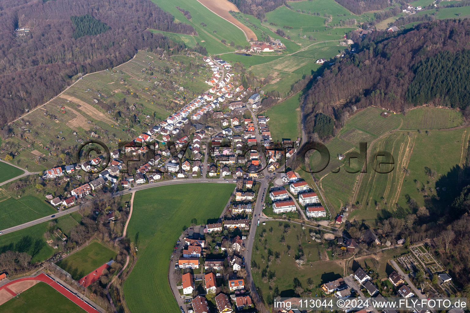 Vue aérienne de Zone d'habitation et infrastructures du Wildtal à le quartier Rebberg in Gundelfingen dans le département Bade-Wurtemberg, Allemagne