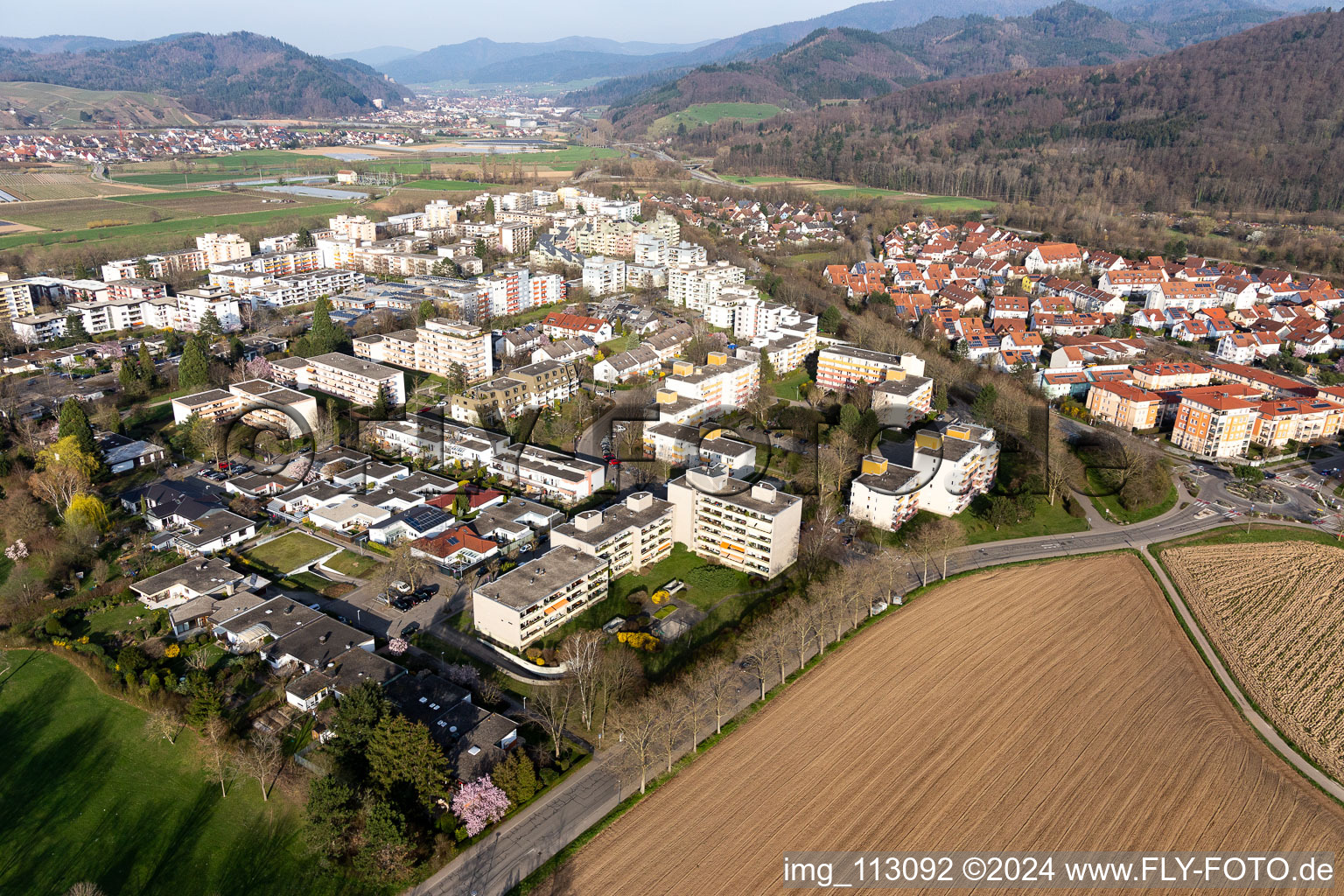 Vue aérienne de Zone d’habitation et infrastructures à Denzlingen dans le département Bade-Wurtemberg, Allemagne