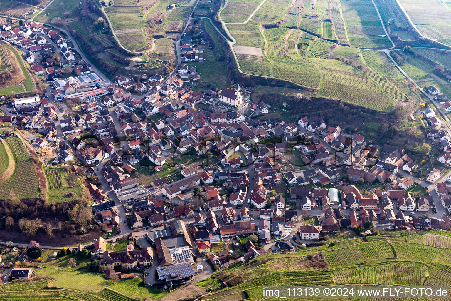 Vue aérienne de Kiechlinsbergen à Endingen am Kaiserstuhl dans le département Bade-Wurtemberg, Allemagne