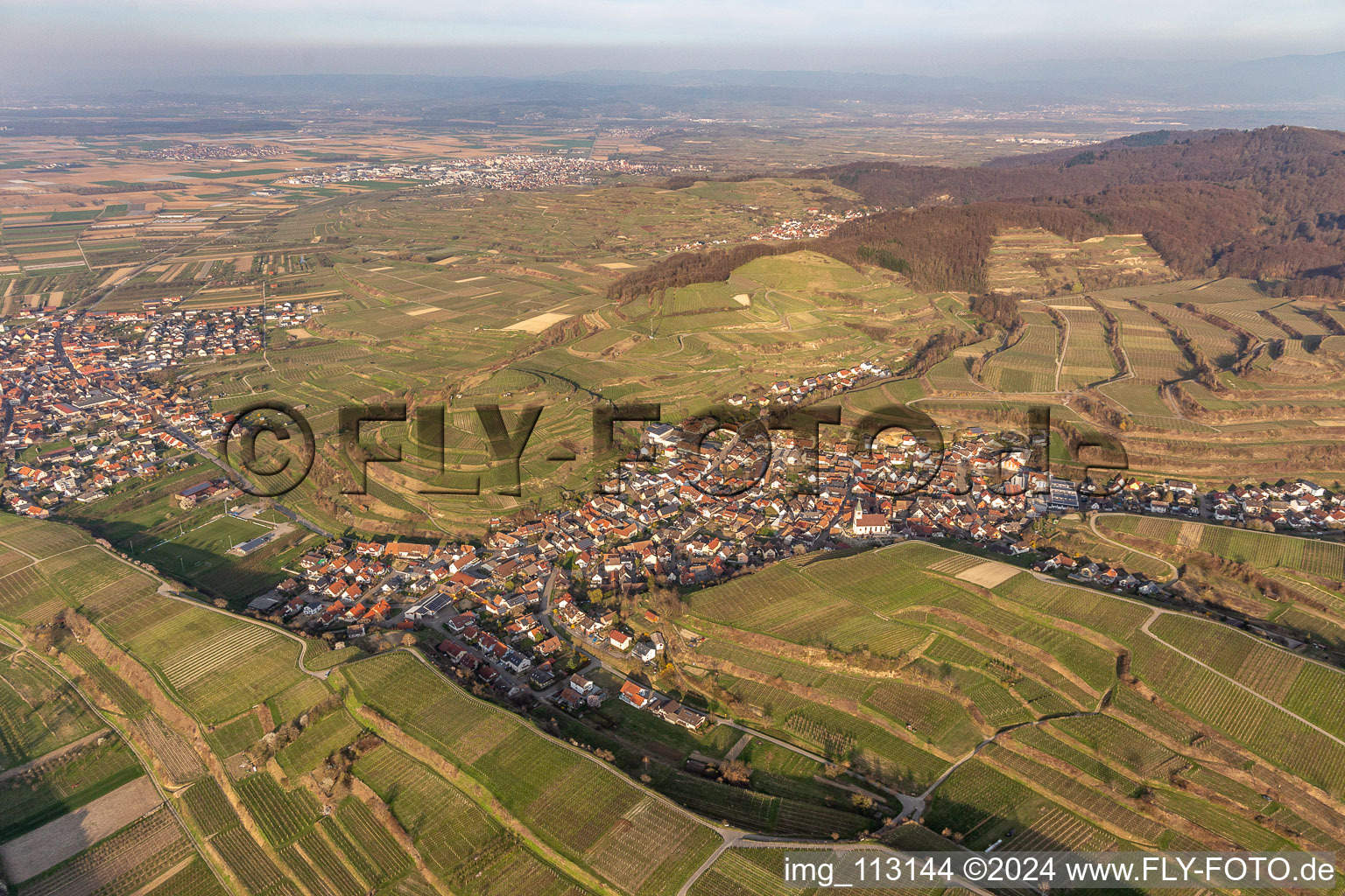 Vue oblique de Kiechlinsbergen à Endingen am Kaiserstuhl dans le département Bade-Wurtemberg, Allemagne