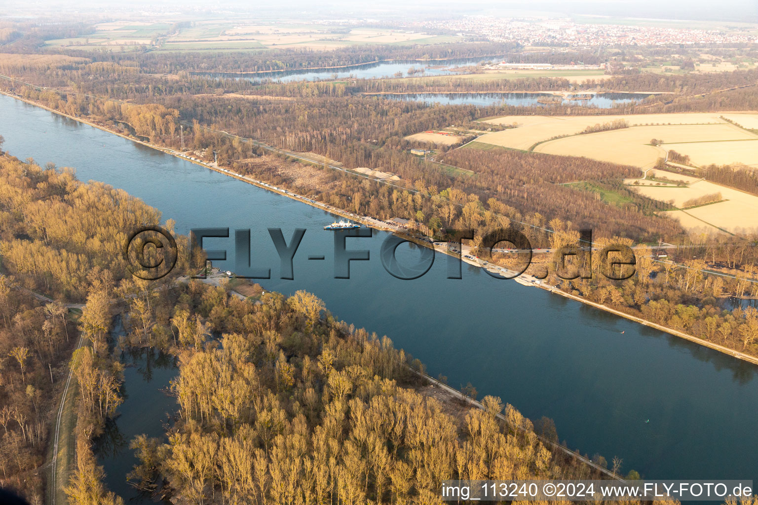 Vue aérienne de Neupotz dans le département Rhénanie-Palatinat, Allemagne