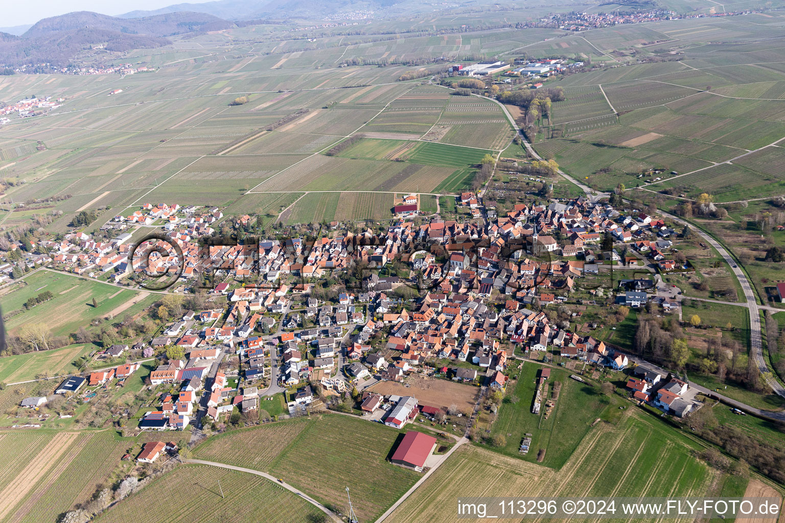 Vue d'oiseau de Göcklingen dans le département Rhénanie-Palatinat, Allemagne