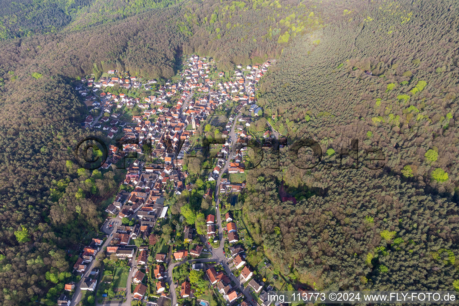 Vue aérienne de Dörrenbach dans le département Rhénanie-Palatinat, Allemagne