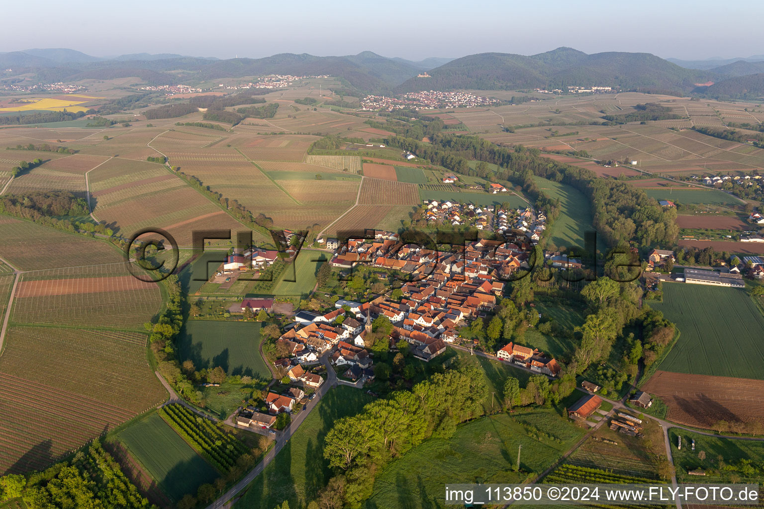 Quartier Heuchelheim in Heuchelheim-Klingen dans le département Rhénanie-Palatinat, Allemagne vue du ciel