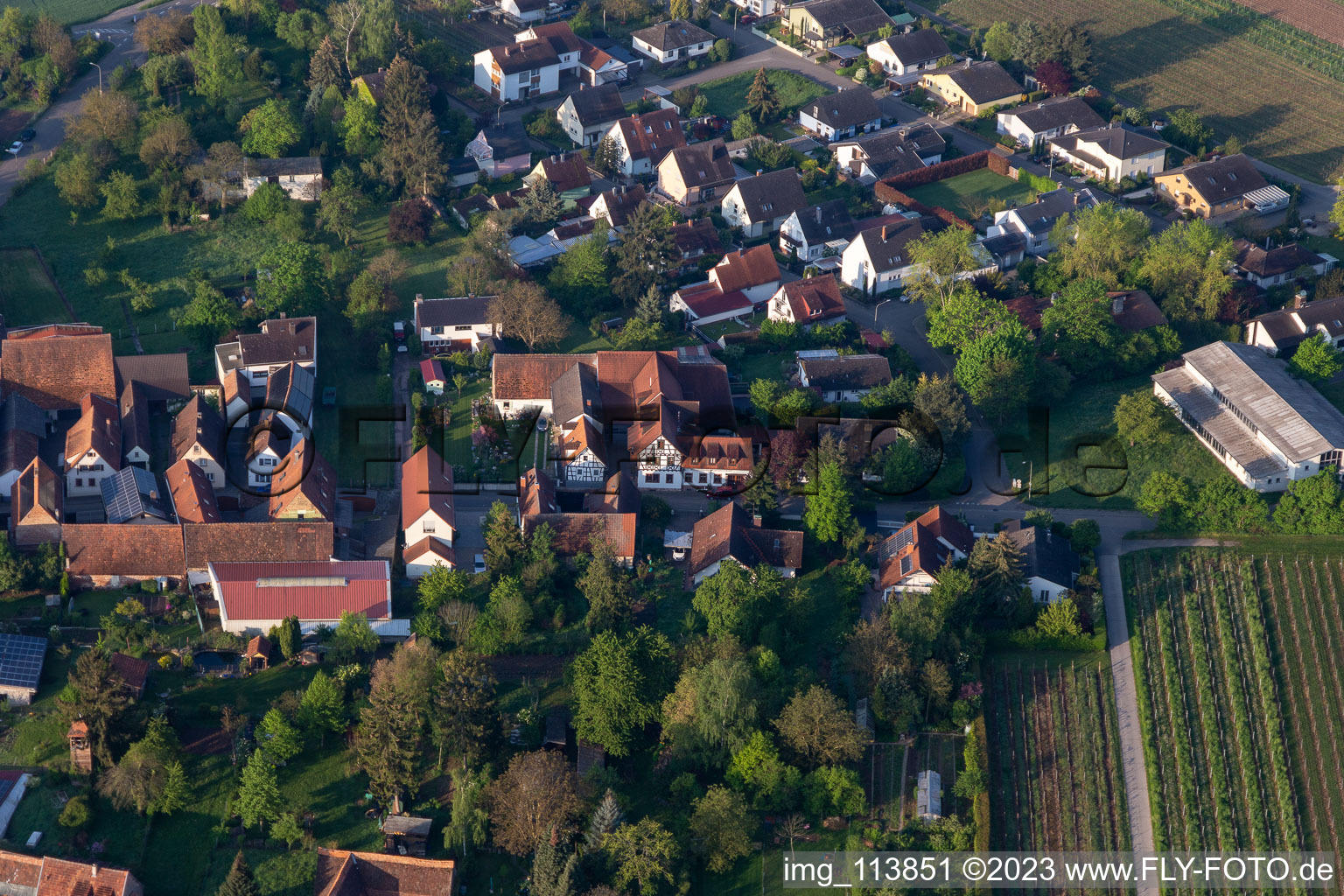 Vue aérienne de Domaine viticole et bar à vin Vogler à le quartier Heuchelheim in Heuchelheim-Klingen dans le département Rhénanie-Palatinat, Allemagne