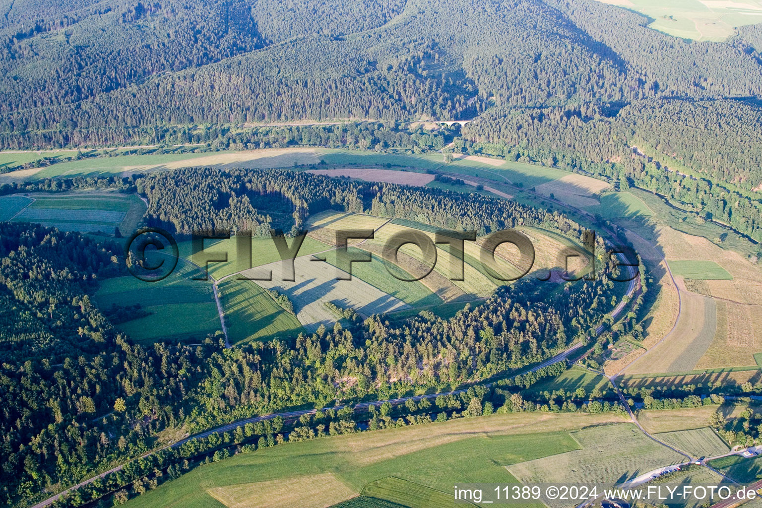 Vue aérienne de Boucle courbe des zones riveraines le long du Danube à le quartier Möhringen in Tuttlingen dans le département Bade-Wurtemberg, Allemagne