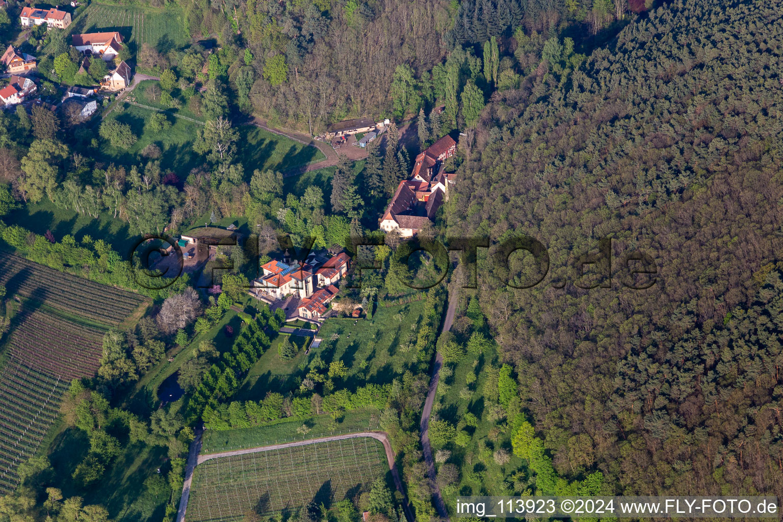 Vue aérienne de Vallée de Hainbach à Gleisweiler dans le département Rhénanie-Palatinat, Allemagne