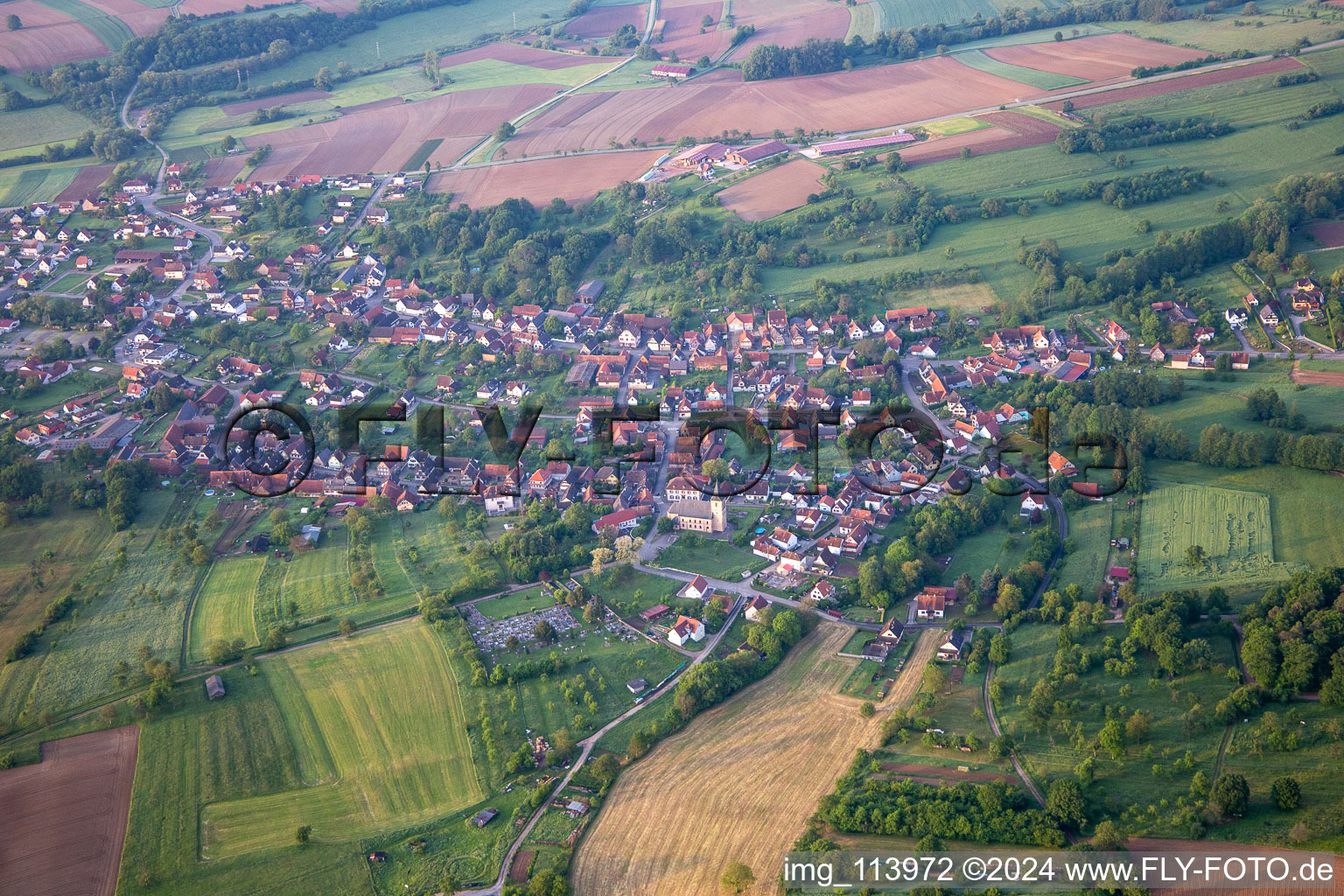 Vue oblique de Preuschdorf dans le département Bas Rhin, France