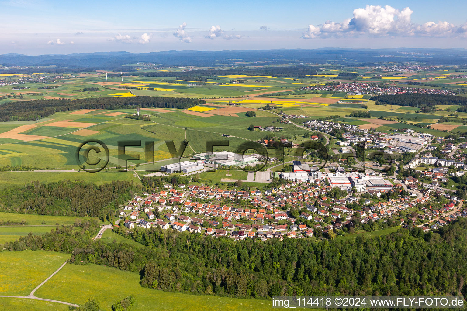 Vue aérienne de Locaux de l'usine Heckler & Koch à le quartier Lindenhof in Oberndorf am Neckar dans le département Bade-Wurtemberg, Allemagne