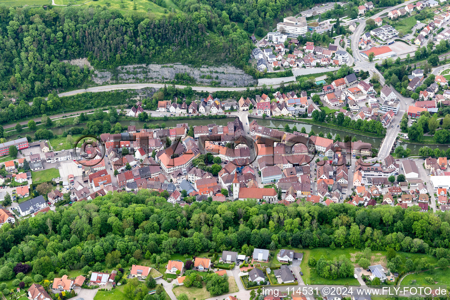 Vue aérienne de Vieille ville historique à Sulz am Neckar dans le département Bade-Wurtemberg, Allemagne