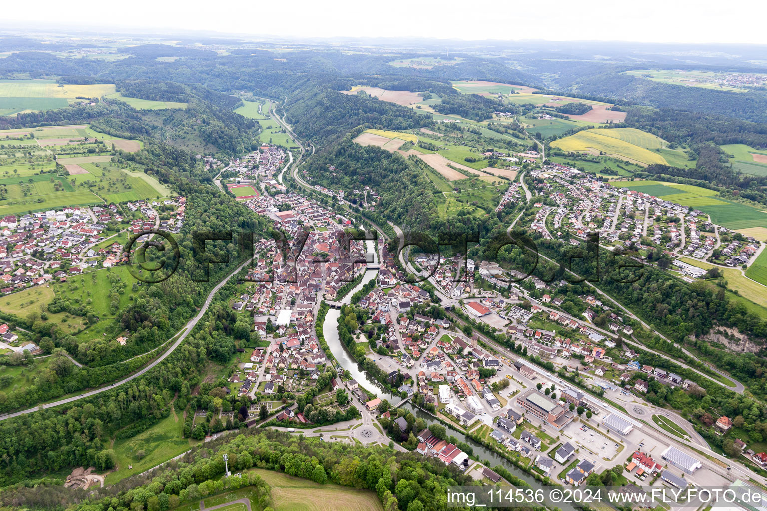 Vue oblique de Sulz am Neckar dans le département Bade-Wurtemberg, Allemagne