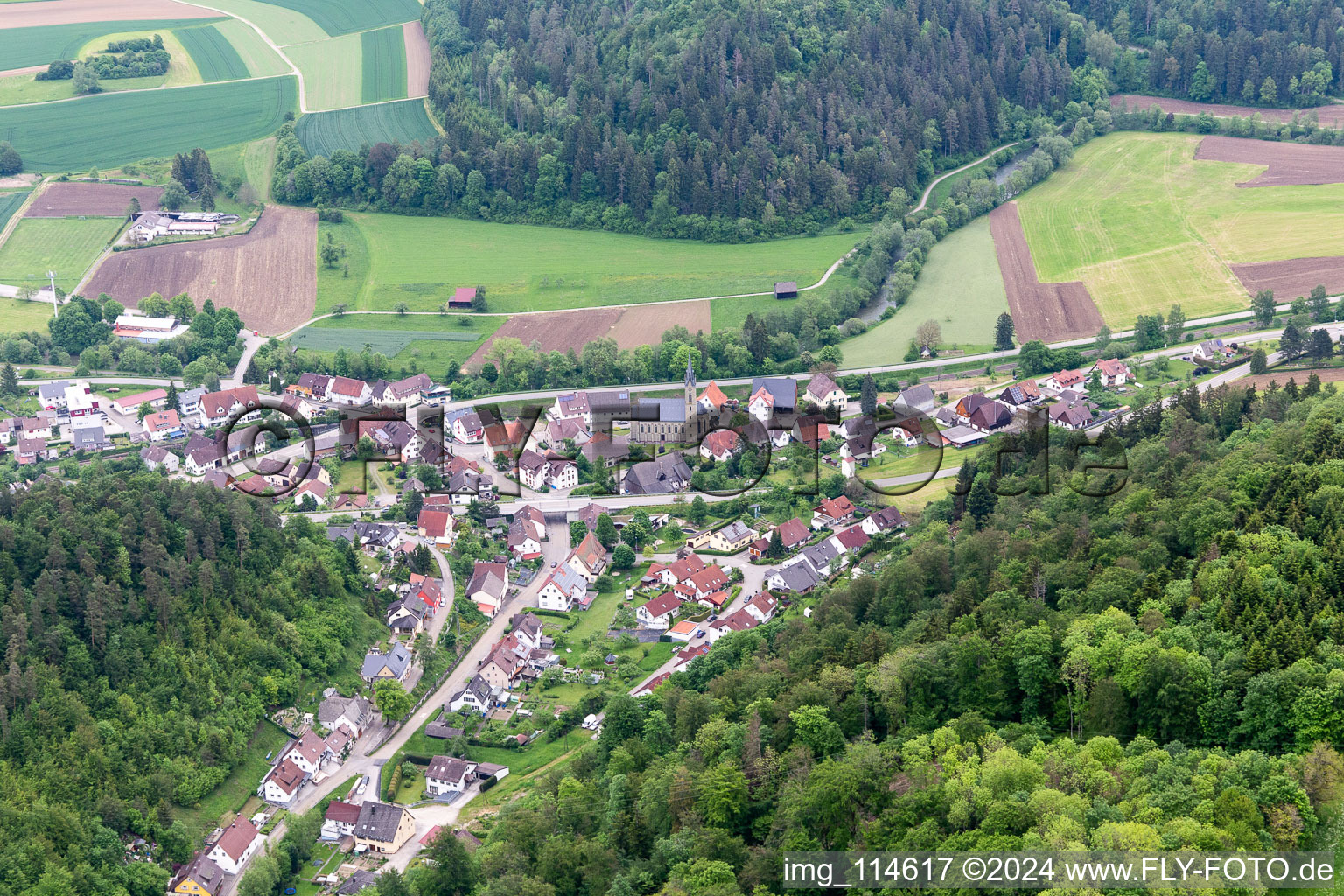 Vue d'oiseau de Oberndorf am Neckar dans le département Bade-Wurtemberg, Allemagne