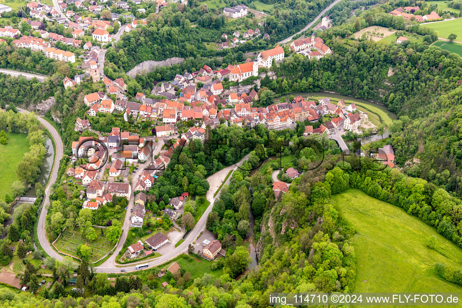 Vue oblique de Haigerloch dans le département Bade-Wurtemberg, Allemagne