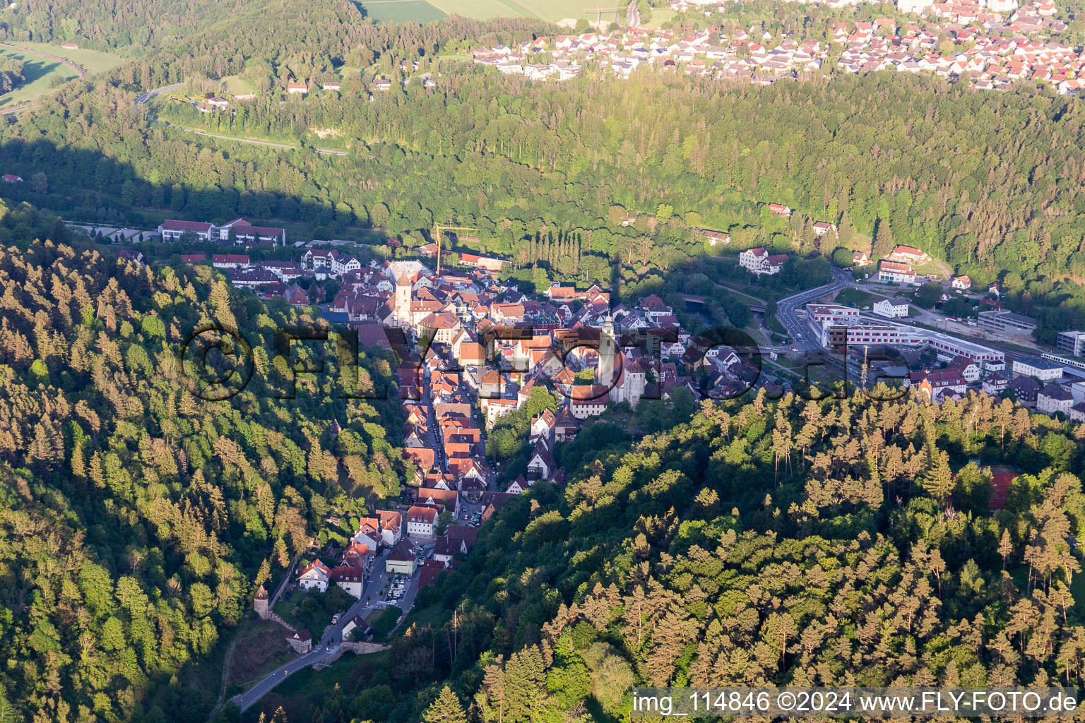 Vue aérienne de Vieille ville et centre-ville de la vallée du Neckar à Horb am Neckar dans le département Bade-Wurtemberg, Allemagne