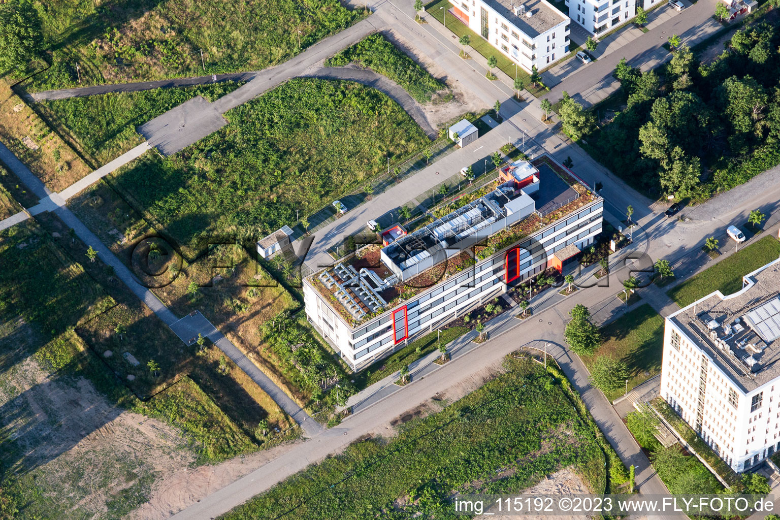 Photographie aérienne de Chantier du LTC - Linder Technology Campus sur Wilhelm-Schickard-Straße dans le parc technologique Karlsruhe à le quartier Rintheim in Karlsruhe dans le département Bade-Wurtemberg, Allemagne