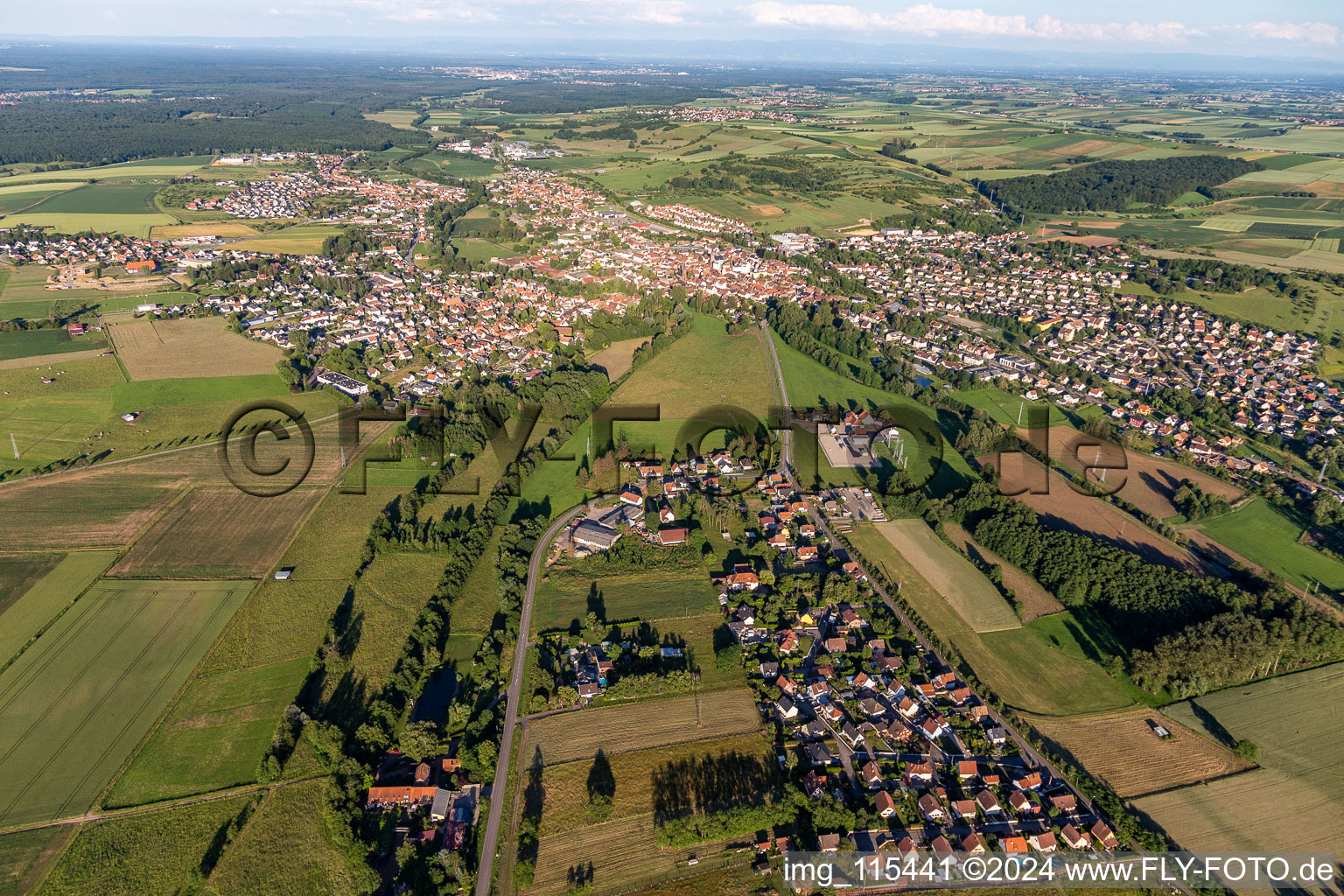 Val de Moder dans le département Bas Rhin, France d'en haut