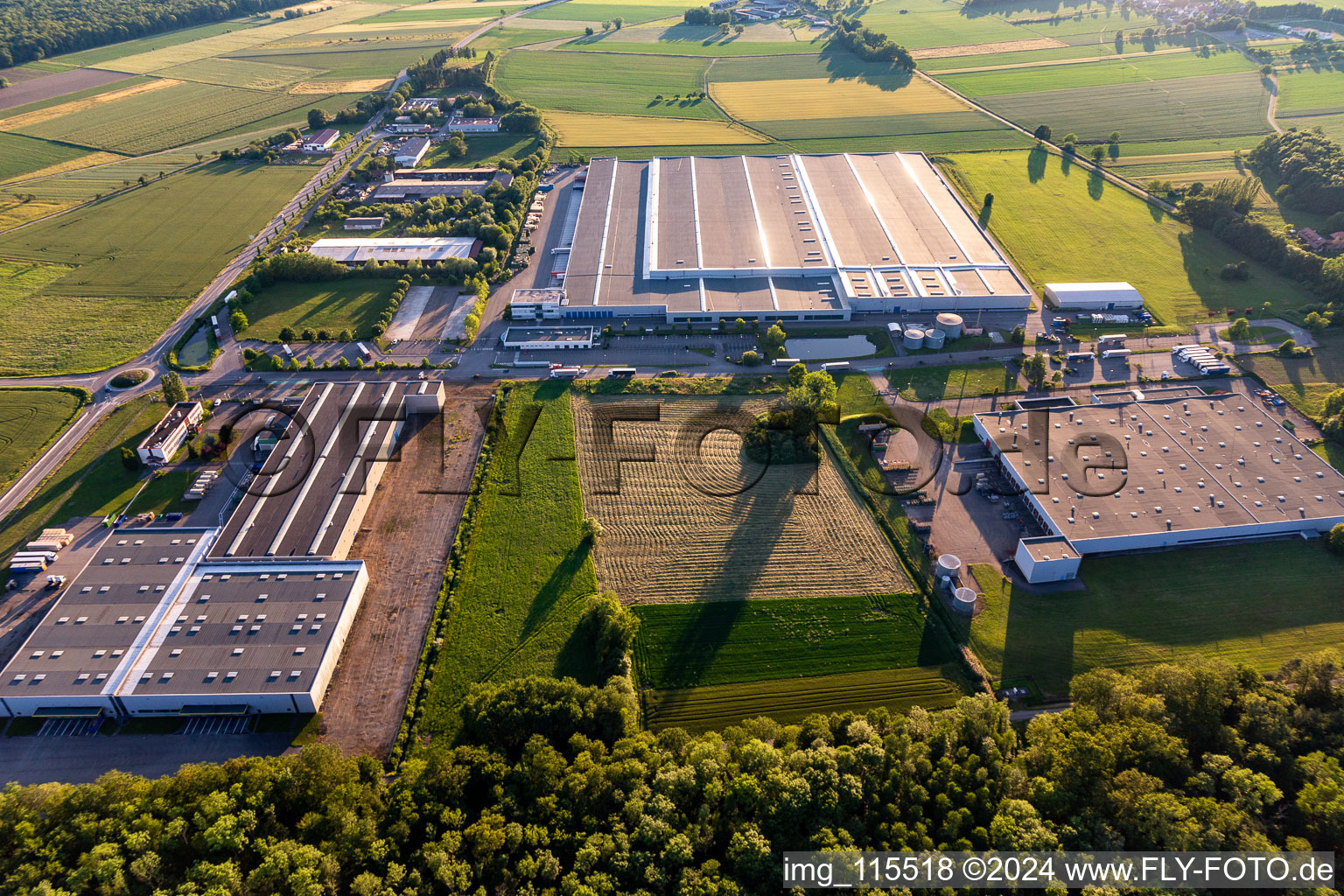 Vue aérienne de Locaux de l'usine de construction automobile Daimler AG à Hatten dans le département Bas Rhin, France