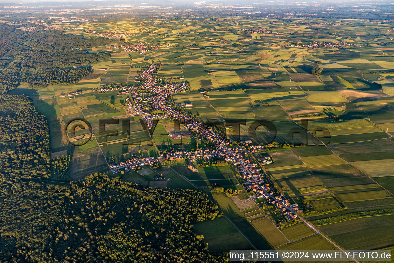 Vue aérienne de Vue du plus long village d'Alsace à Schleithal dans le département Bas Rhin, France