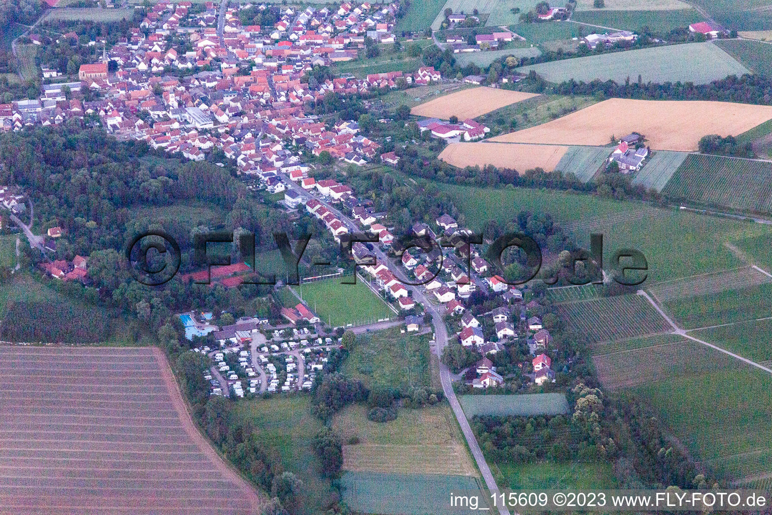 Quartier Ingenheim in Billigheim-Ingenheim dans le département Rhénanie-Palatinat, Allemagne du point de vue du drone