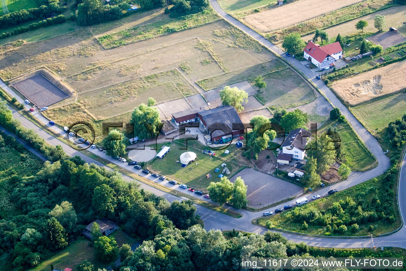 Randonnée thérapeutique Reithof Trab eV sur le lac de Constance à le quartier Wollmatingen in Konstanz dans le département Bade-Wurtemberg, Allemagne d'un drone