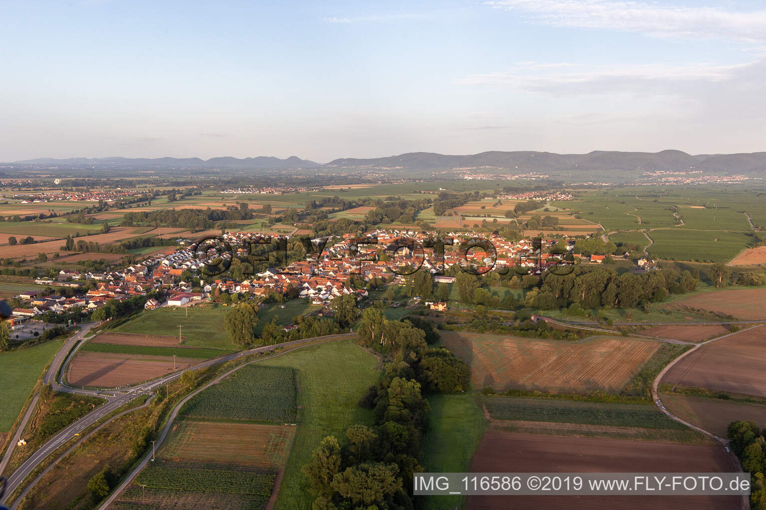Vue oblique de Geinsheim dans le département Rhénanie-Palatinat, Allemagne